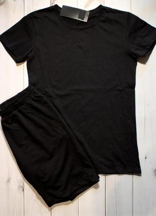 Мужской летний комплект футболка + шорты черный