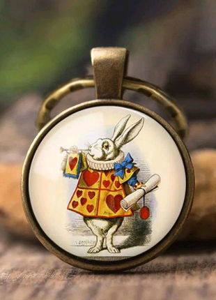 Брелок металлический Белый кролик/заяц "Алиса в стране чудес"