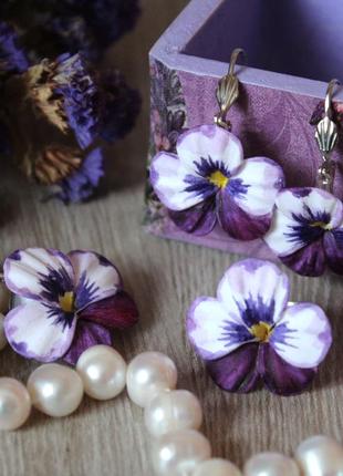 Фиолетовый набор украшений ручной работы с цветками "фиалки"