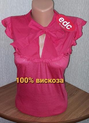 Фирменная вискозная блузка красного цвета edc by esprit с бирк...
