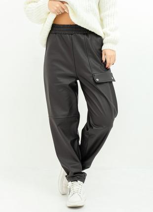 Черные теплые кожаные штаны с клапаном, размер S