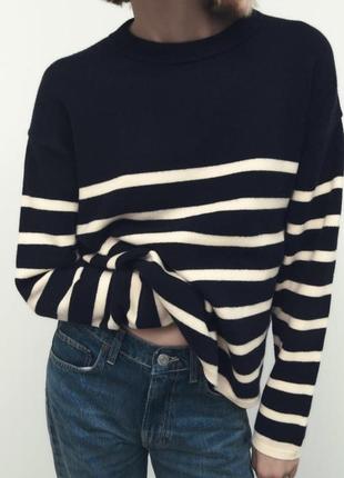 Zara полосатый трикотажный свитер, кофта, лонгслив, реглан