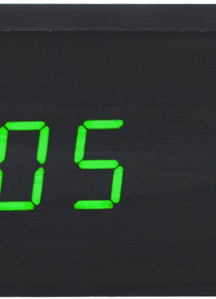 Настольные часы VST-862 с термометром черное дерево (зеленая п...