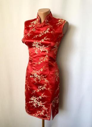 Ціпао червона сукня китайська атласна в азіатському стилі плат...