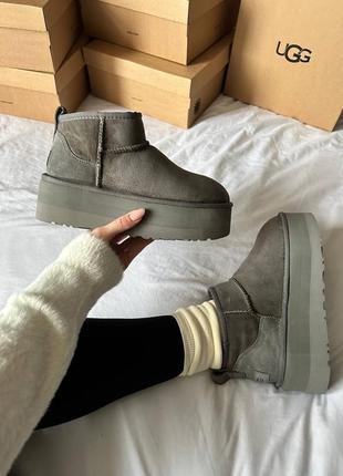 Угги ugg premium ultra mini platform grey