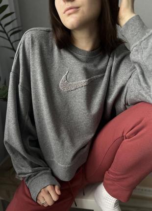 Nike лонг кофта свитшот женский оверсайз серый розовый найк