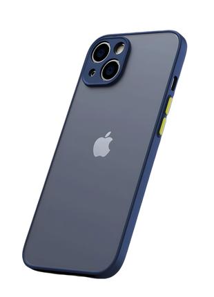 Матовый противоударный чехол для iPhone 15 Plus синий бампер