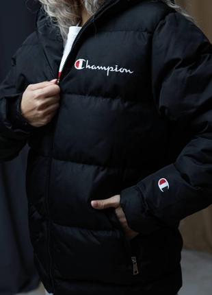 Чорна зимова жіноча куртка чемпіон пуховик жіночий на зиму курточ