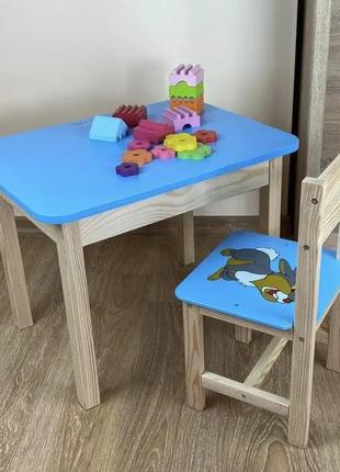 Детский стол с ящиком и стул для учебы Зайчик