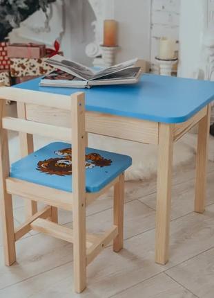 Дитячий стіл із шухлядою та стілець для навчання Левеня