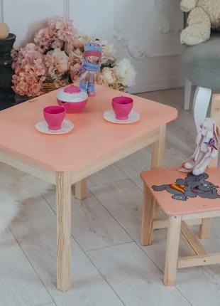 Детский стол с ящиком и стул для учебы (Розовый) Слоник