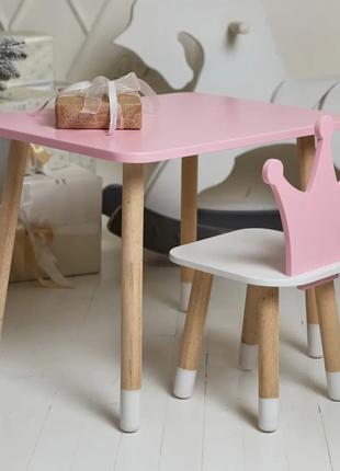 Детский прямоугольный столик (Розовый) и стульчик Корона (Розо...