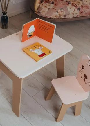 Детский стол с ящиком + стульчик для учебы и игры (Розовый с м...