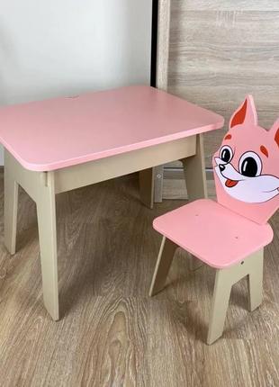 Детский стол с ящиком + стульчик для учебы и игры (Розовый с л...