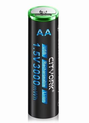 Аккумулятор AA Cityork 1.5v 3000mwh литий-ионный + USB (Черный)