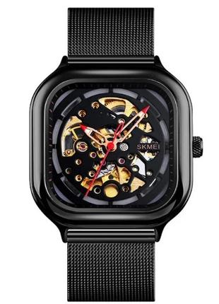 Мужские механические часы Skmei 9184 скелетон (Черные)