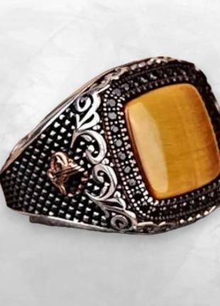 Ретро турецкое мужское кольцо ручной работы с большим красивым...
