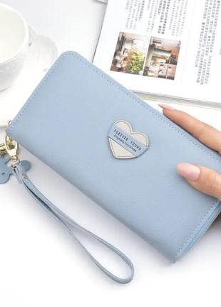 Женский кошелек-портмоне эко кожа голубого цвета на молнии