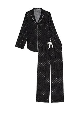 Пижама flannel long pajama set black vs dot от victoria's secret