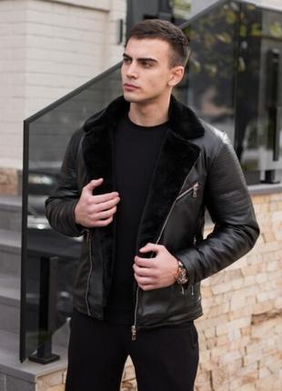 Зимова шкіряна куртка black