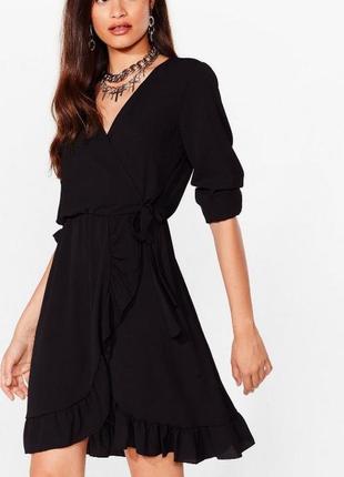 Черная мини-платье с рукавом и поясом nasty gal, m/l