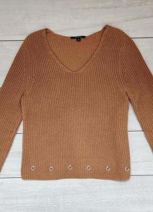 Качественный коттоновый пуловер базового цвета кэмел 40 р