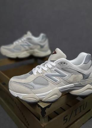 New balance 9060 бежевые с серым кроссовки мужские замшевые ко...