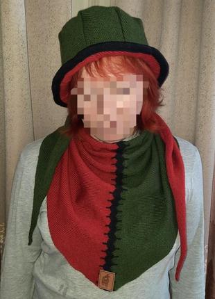 Вязаный комплект: шляпа и шарф-косынка бактус 100% шерсть норв...