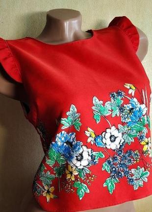 Красный топ с рюшами блузка размер 34 zara