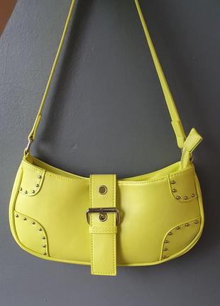Сумка багет желтая женская сумочка