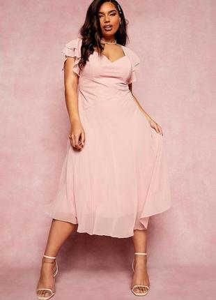 Розовое шифоновое платье миди, xxl