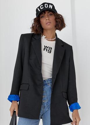 Женский пиджак с цветной подкладкой - черный цвет, s (есть раз...