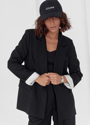 Классический женский пиджак без застежки - черный цвет, m (ест...
