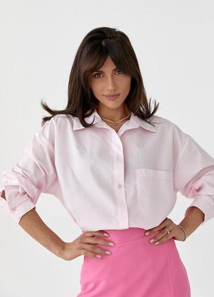 Удлиненная женская рубашка с полукруглым низом - пудра цвет, m...