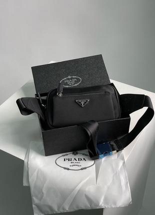 Мужская бананка prada black nylon bumbag