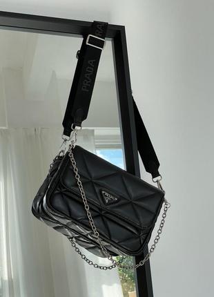 Женская сумка prada re-nylon padded shoulder black