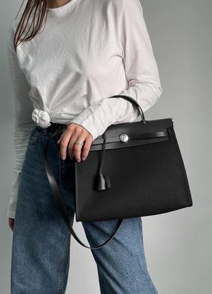 Женская сумка hermes herbag zip 31 bag black/silver