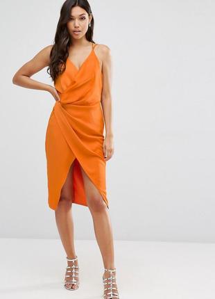 Asos платье оранжевое коралловое по фигуре карандаш футляр мид...