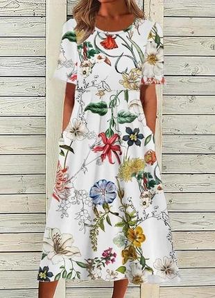 Сукня сорочка в квітковий принт міді/максі