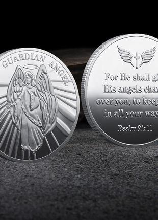 Сувенирная монета оберег Ангел-хранитель с молитвой сильвер