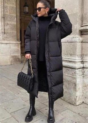One by one пуховик пальто куртка длинный, теплый, зимний, черный