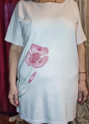 Домашнее розовое платье -футболка, ночная рубашка цветок 46/54