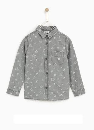 10(140) стильная джинсовая рубашка zara в звезды