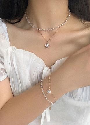 Изысканный жемчужный набор ожерелье браслет серьги жемчуг вече...