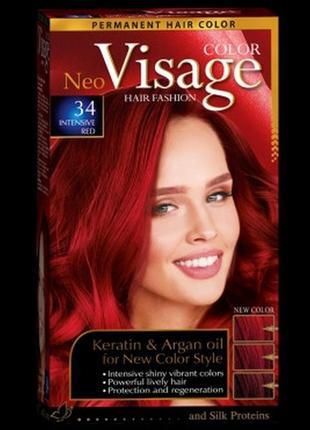 Cтійка фарба для волосся visage 34 насичений червоний, 50/50/2...