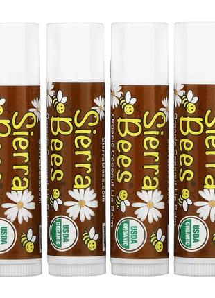 Sierra Bees, Органические бальзамы для губ, кокос, 4 шт. в упа...