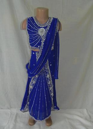 Синий индийский,восточный костюм,юбка+топ р. 7-8 лет