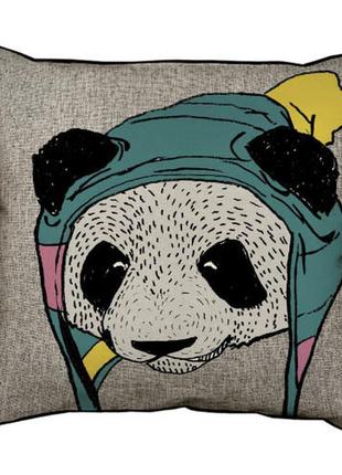 Подушка с мешковины панда в шапке 45x45 см (45phb_tfl013_bl)