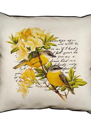 Подушка с мешковины желтый цветок с желтыми птичками 45x45 см ...