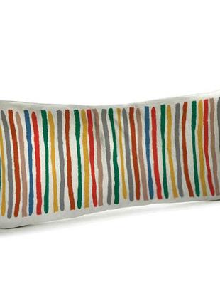 Подушка для дивана бархатная разноцветные полосы на белом фоне...
